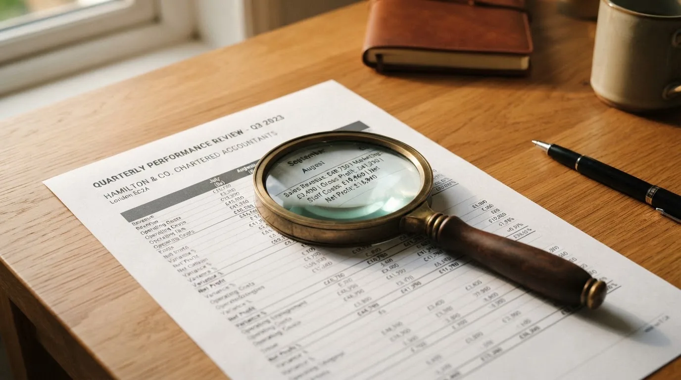 A magnifying glass rests over a printed regulatory certificate on a wooden desk.